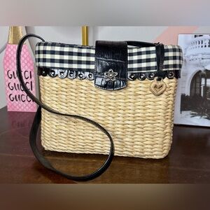 Brighton Straw Shoulder Bag with Checkered Lining